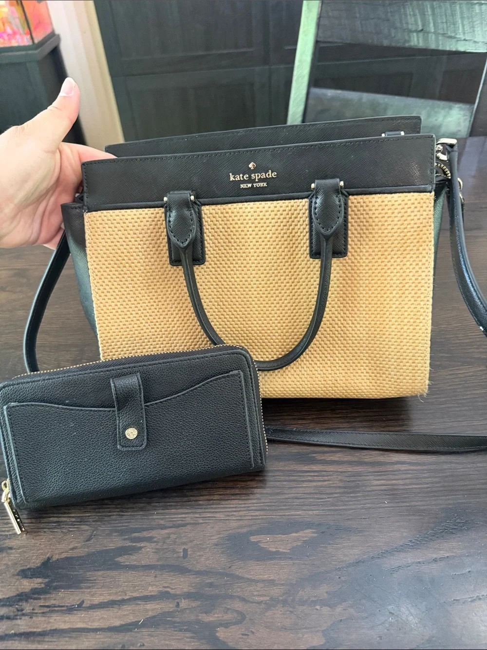 Kate Spade New York Cameron Street raffia and leather satchel